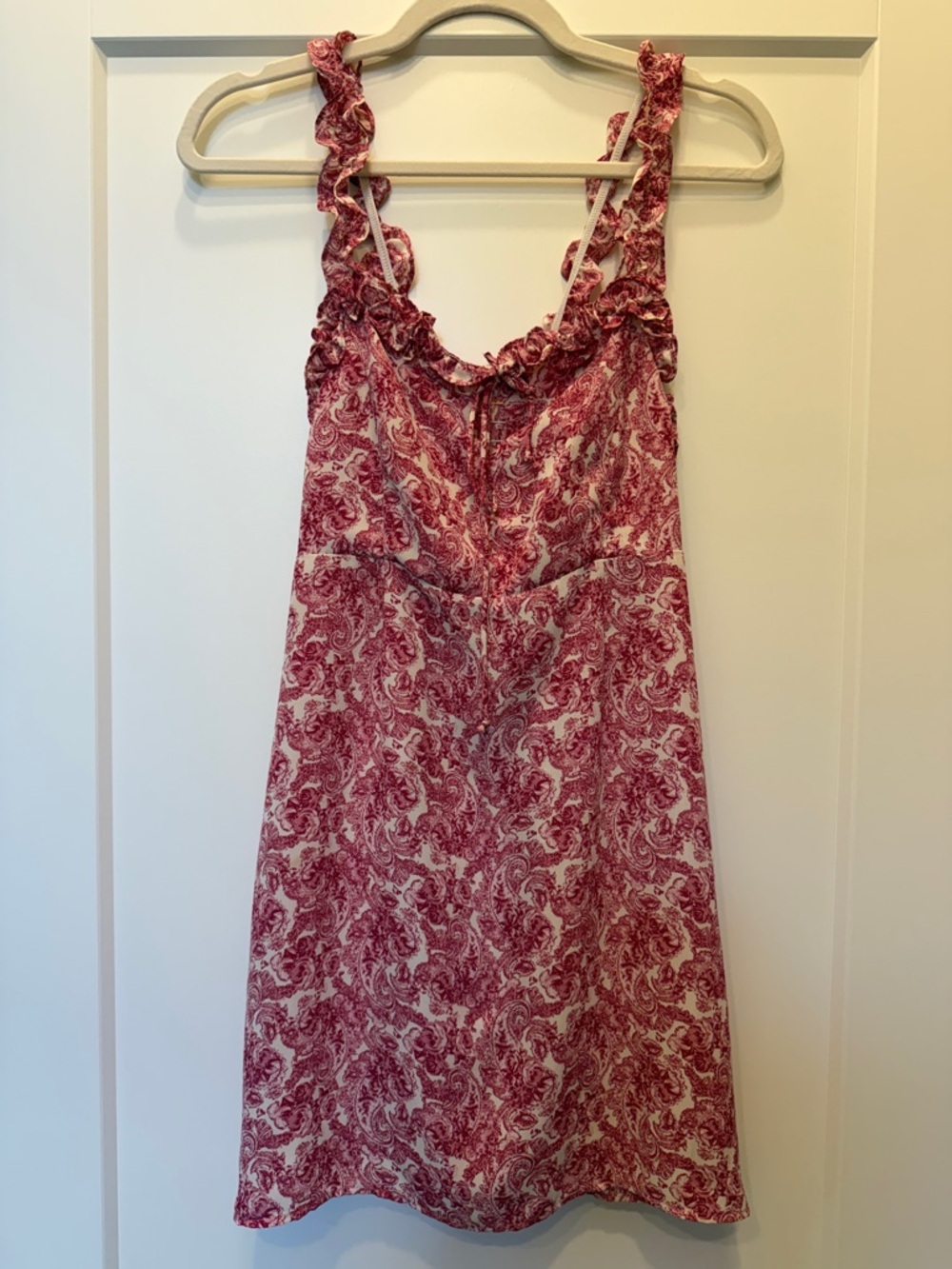 Ruffled Pink Paisley Mini Dress